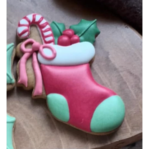 Zokni fagyönggyel, cukorpálcával körvonal sütikiszúró (Díszítés: Mesi Mézi Design)