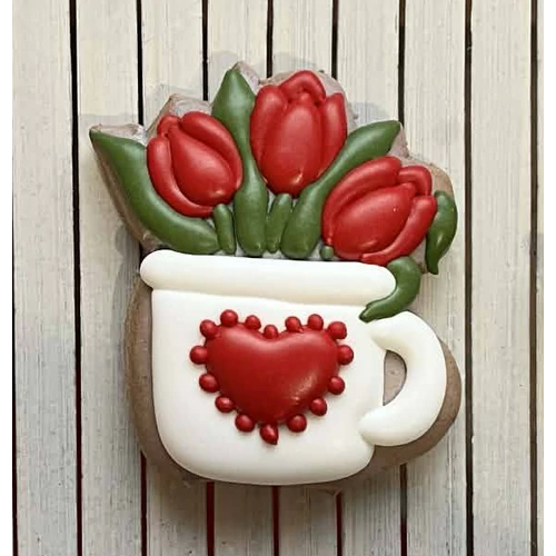 Tulipán csokor bögrében körvonal sütikiszúró - Mézédes